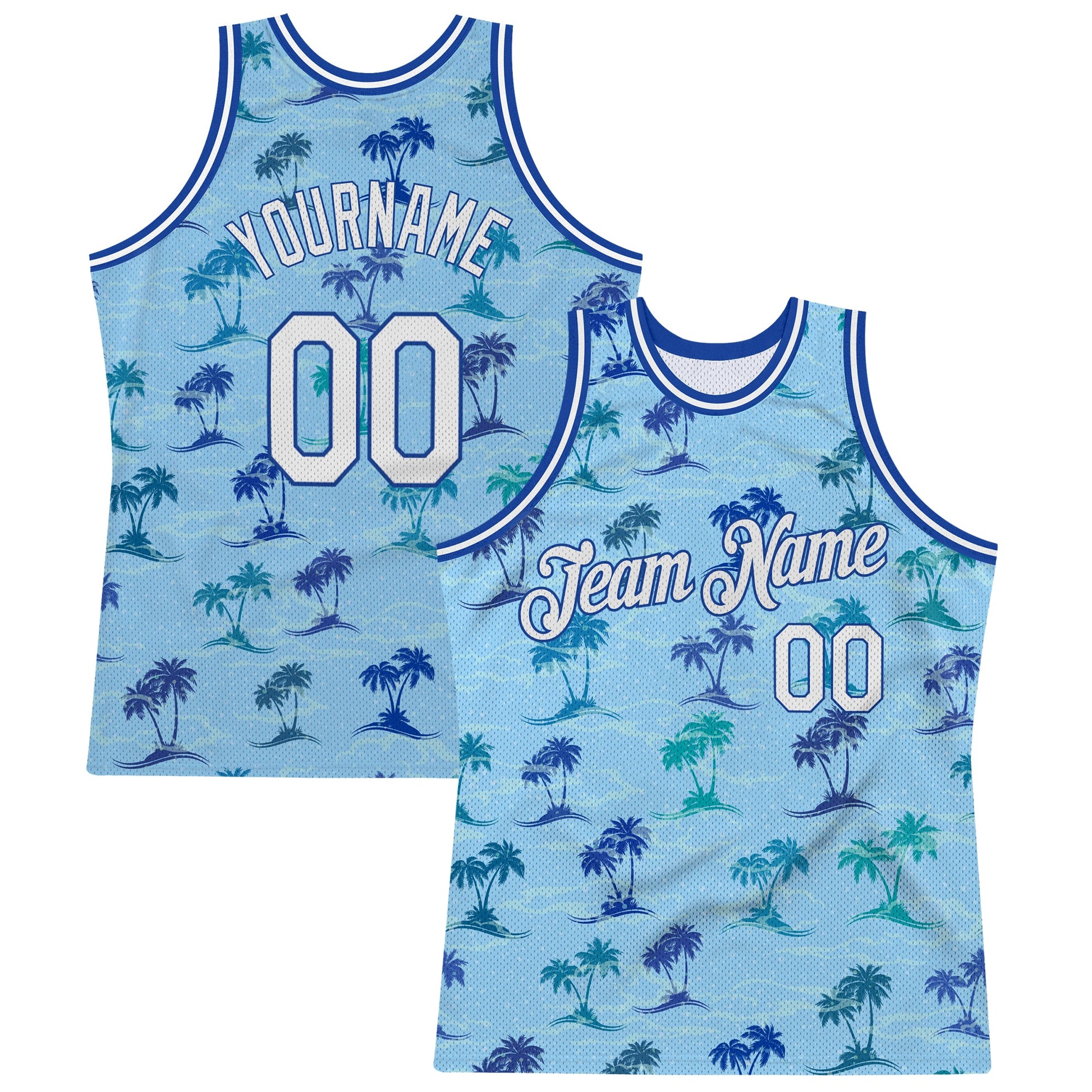 Custom Light Blue White-Royal 3D Pattern Hawaii Palm Trees Authentic Basketball Jersey - Main View