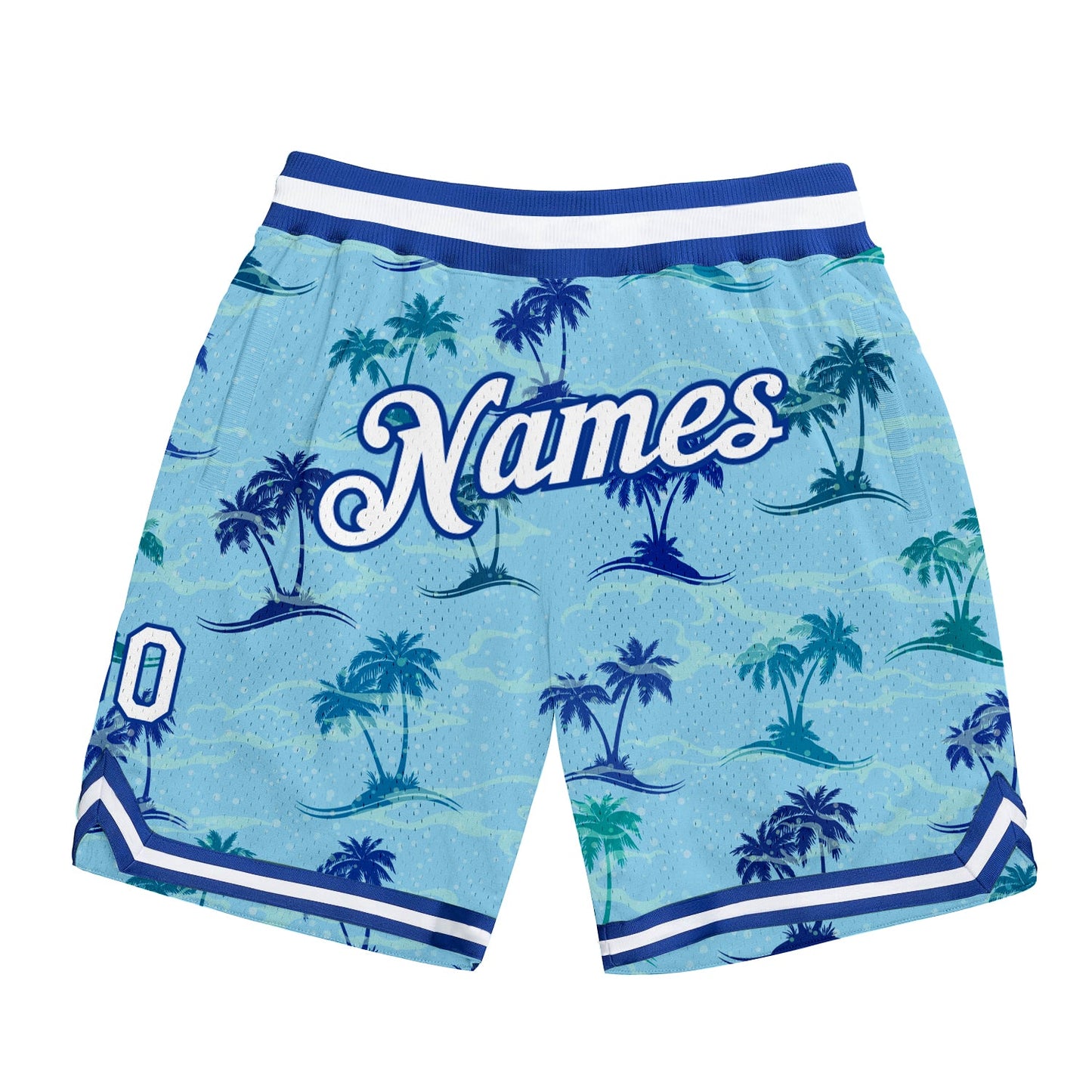 Custom Light Blue White-Royal 3D Pattern Design Palm Trees Authentic Basketball Shorts - Main View