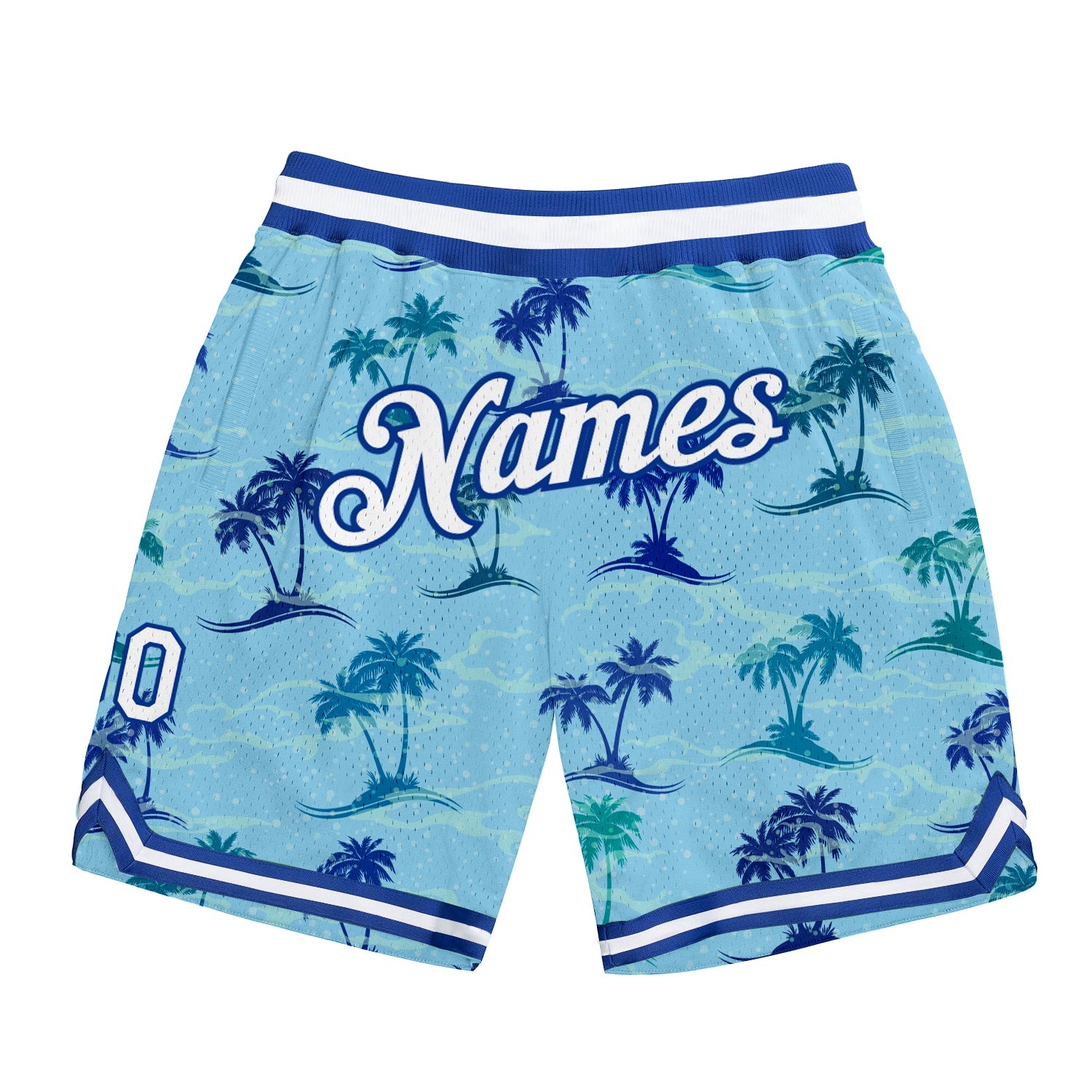 Custom Light Blue White-Royal 3D Pattern Design Palm Trees Authentic Basketball Shorts - Main View