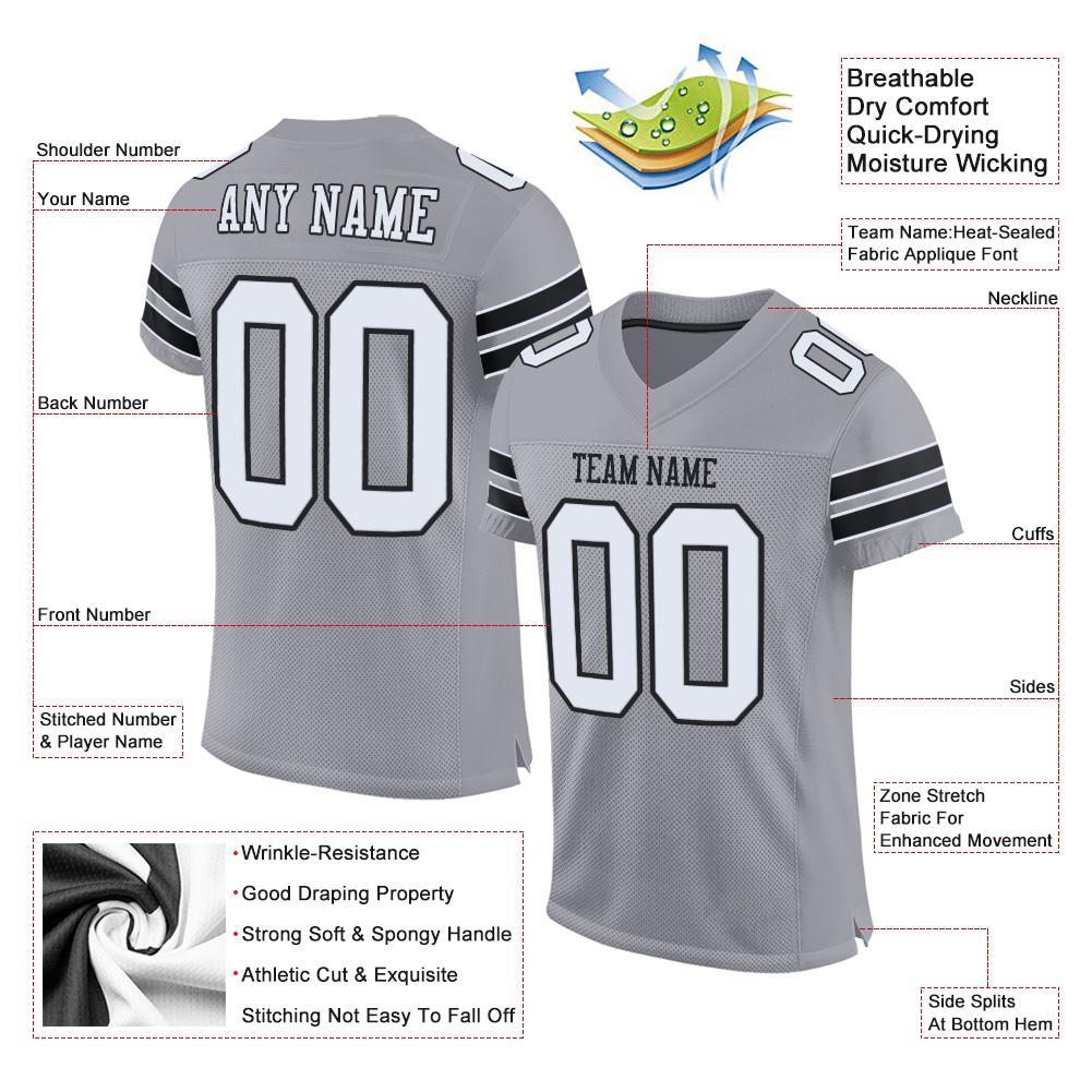 Custom Light Gray White-Black Mesh Authentic Football Jersey view 4