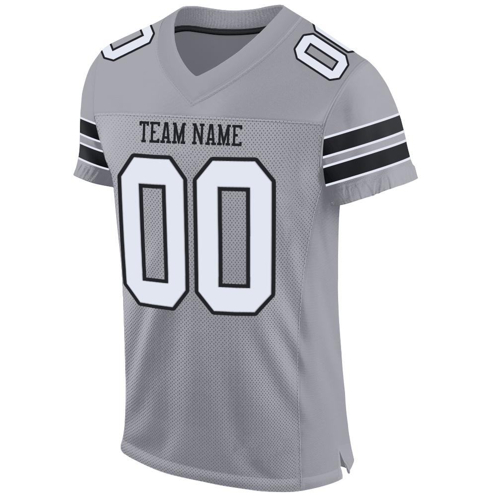 Custom Light Gray White-Black Mesh Authentic Football Jersey view 2