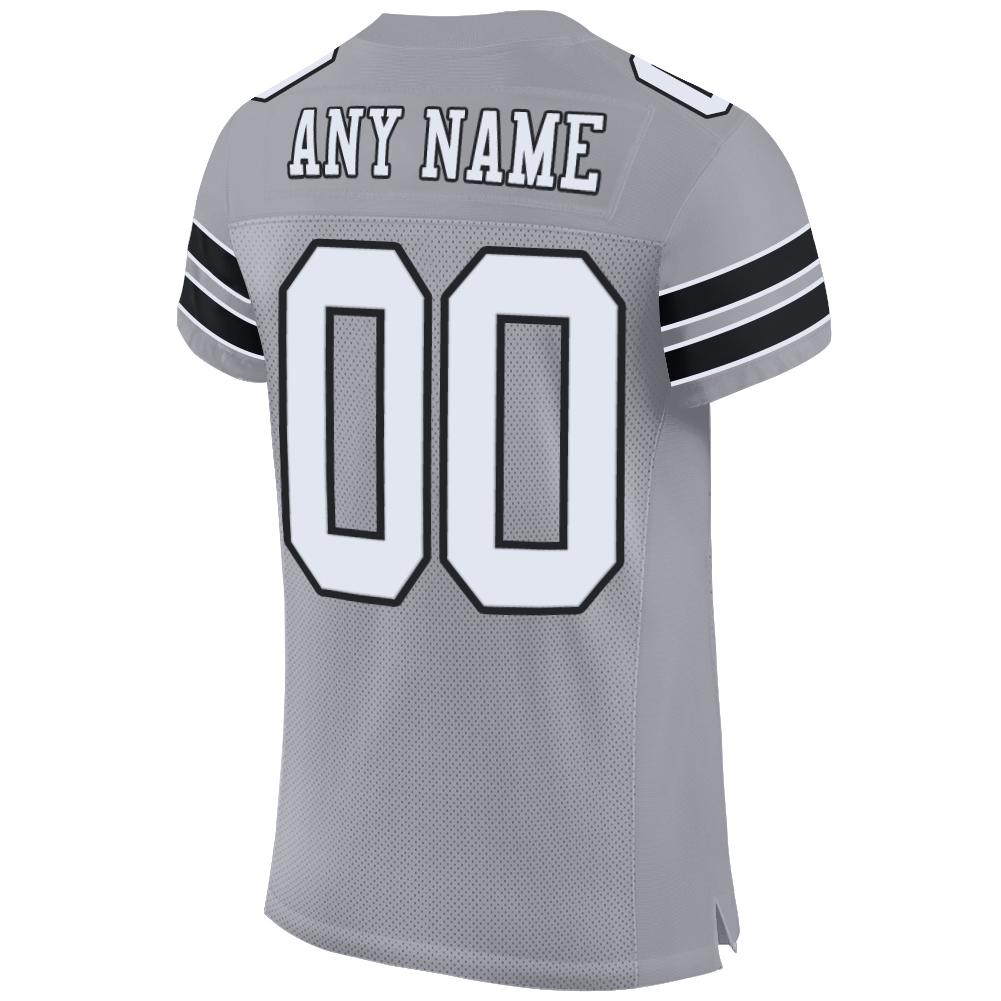 Custom Light Gray White-Black Mesh Authentic Football Jersey view 3