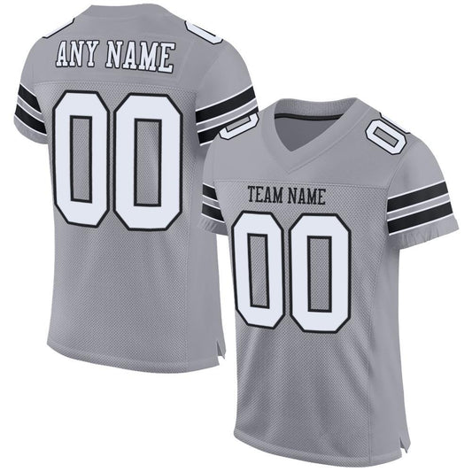 Custom Light Gray White-Black Mesh Authentic Football Jersey - Main View