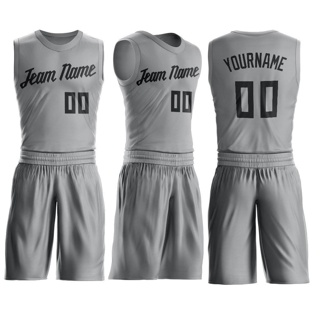 Custom Gray Black Round Neck Basketball Uniform Jersey view 2