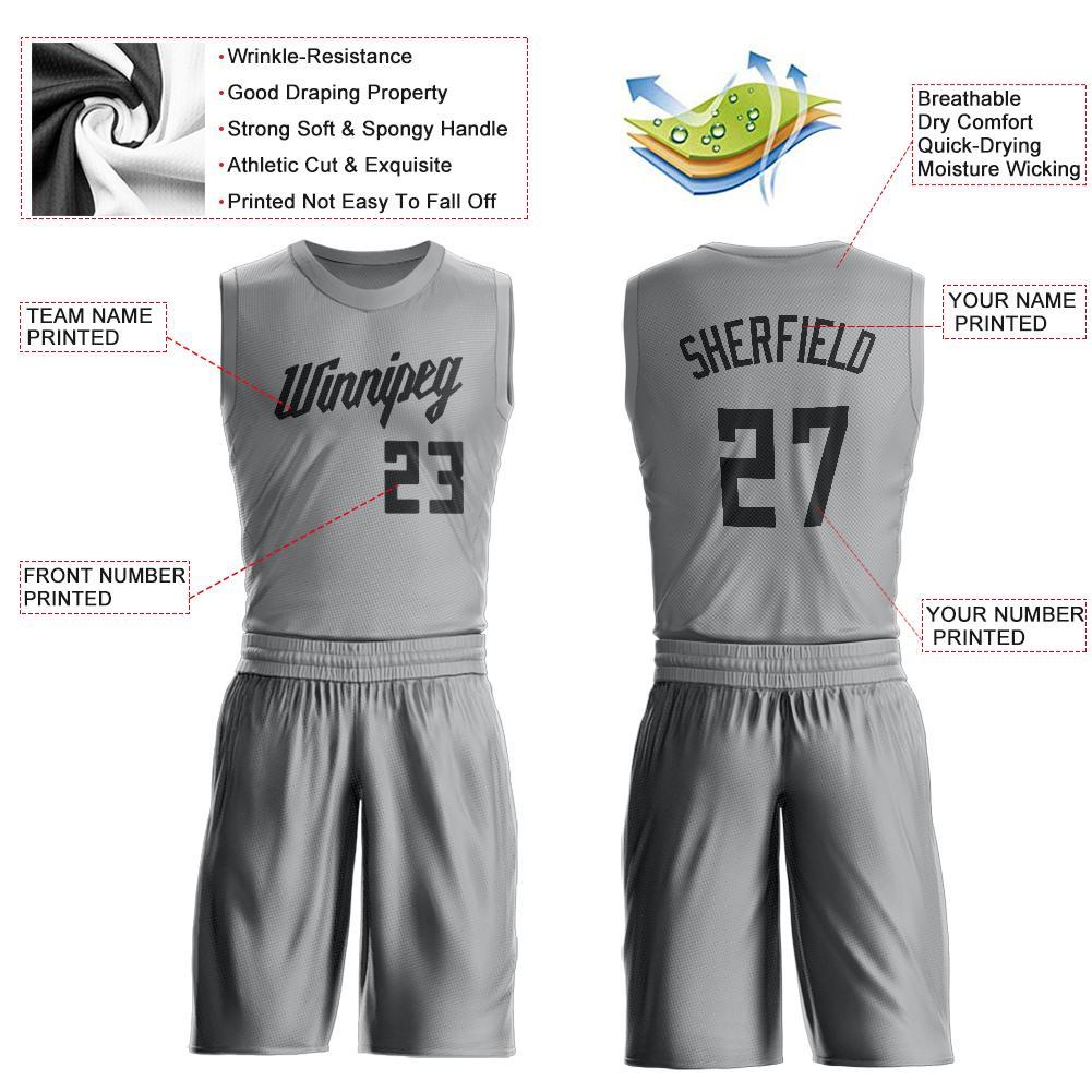 Custom Gray Black Round Neck Basketball Uniform Jersey view 3