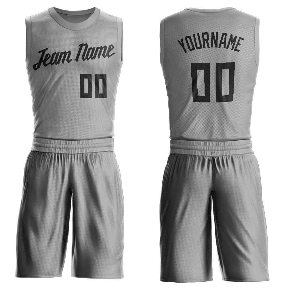 Custom Gray Black Round Neck Basketball Uniform Jersey - Main View