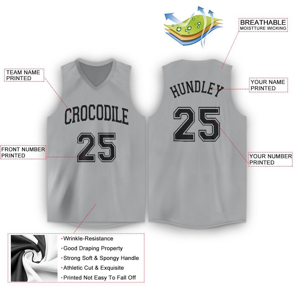 Custom Gray Black V-Neck Basketball Jersey view 3