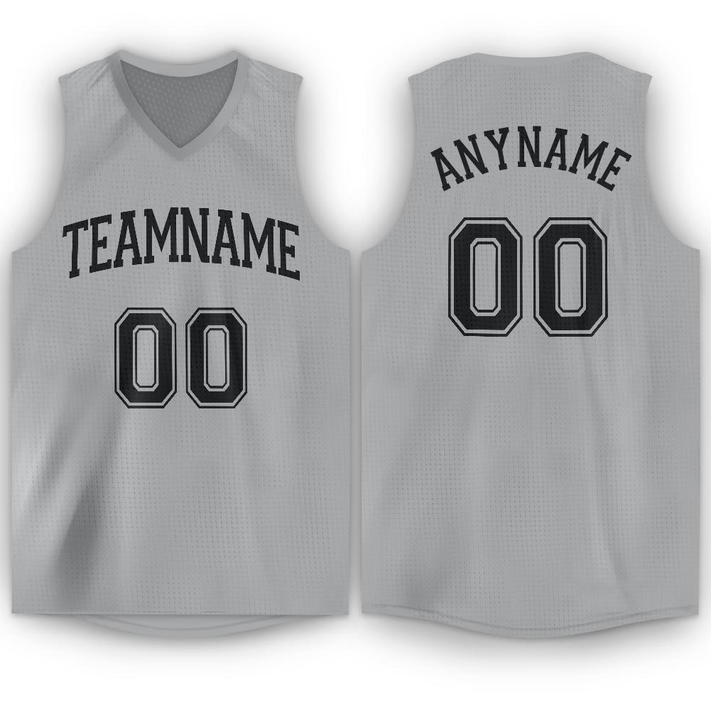 Custom Gray Black V-Neck Basketball Jersey - Main View
