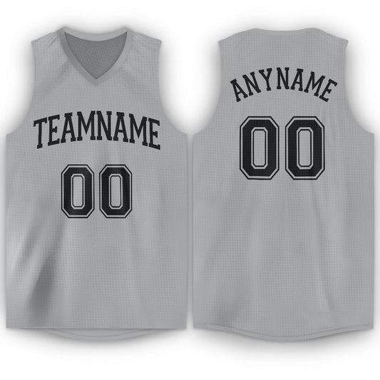 Custom Gray Black V-Neck Basketball Jersey - Main View