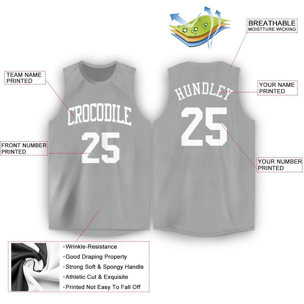 Custom Gray White Round Neck Basketball Jersey view 3