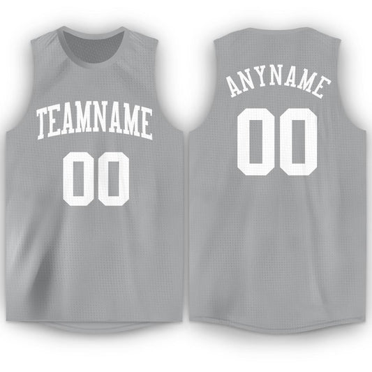 Custom Gray White Round Neck Basketball Jersey - Main View