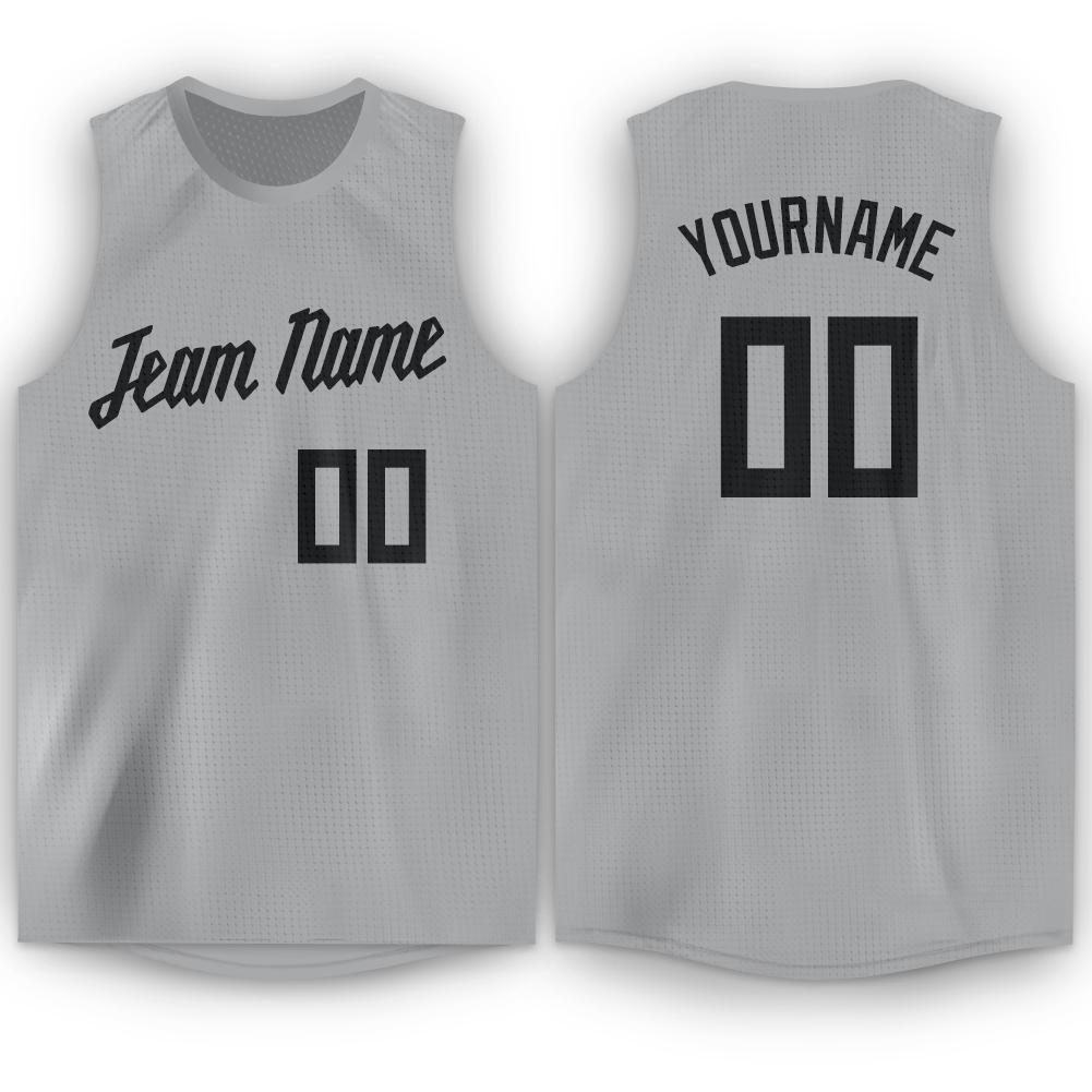 Custom Gray Black Round Neck Basketball Jersey - Main View