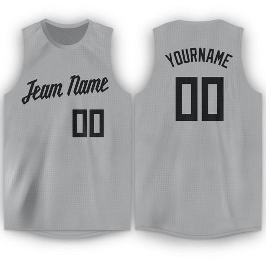 Custom Gray Black Round Neck Basketball Jersey - Main View