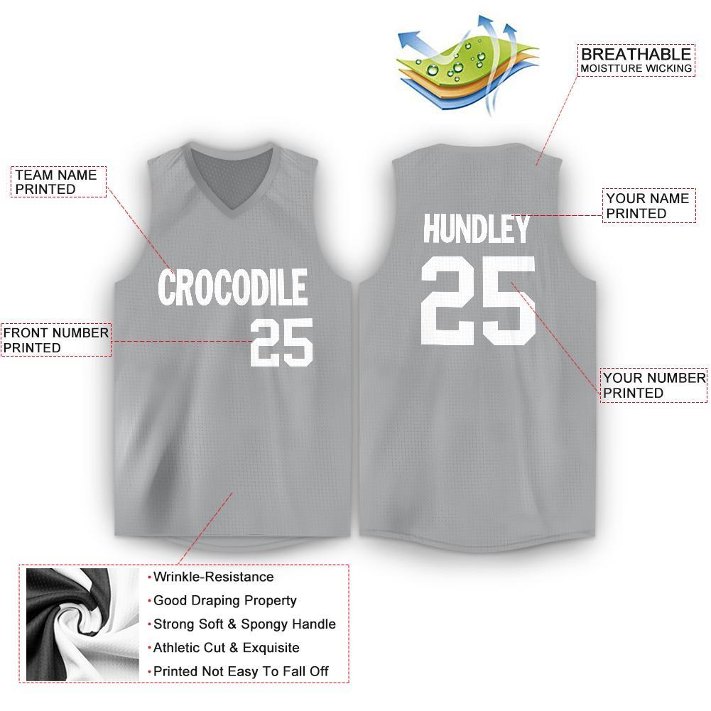 Custom Gray White V-Neck Basketball Jersey view 3