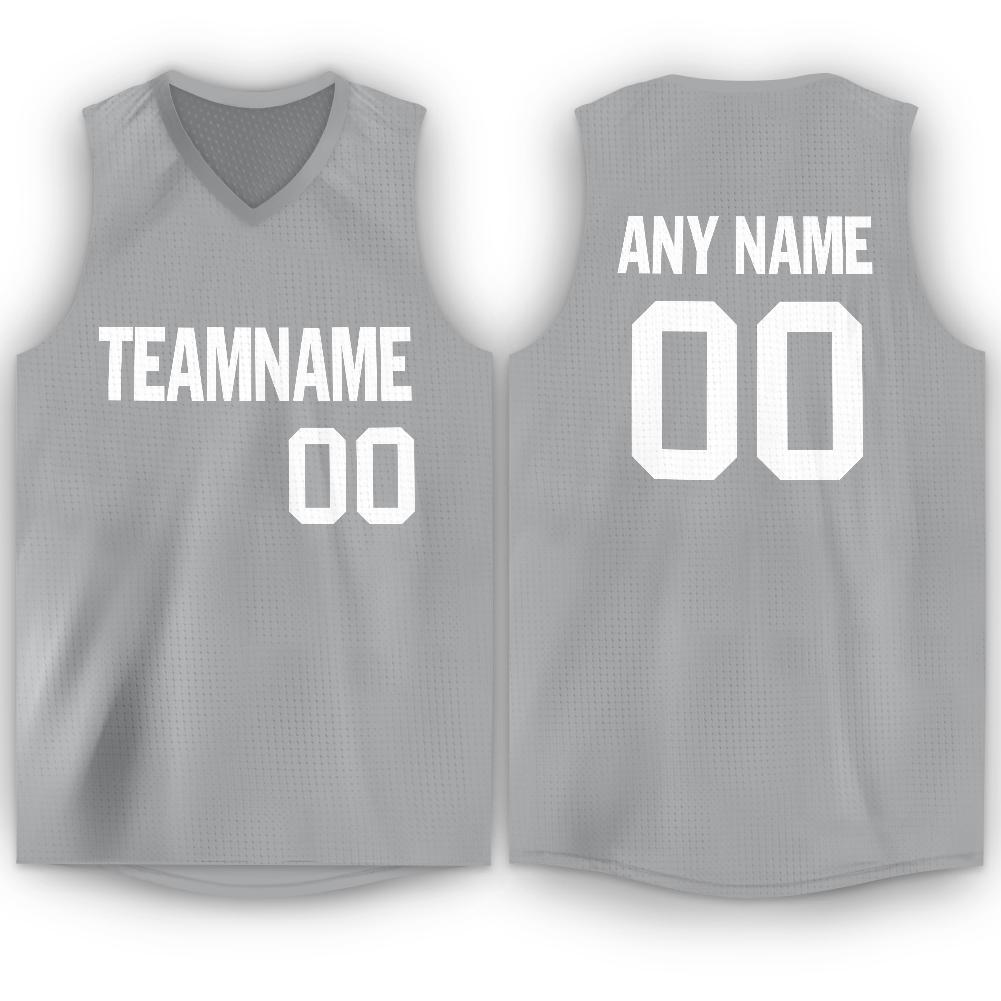 Custom Gray White V-Neck Basketball Jersey - Main View