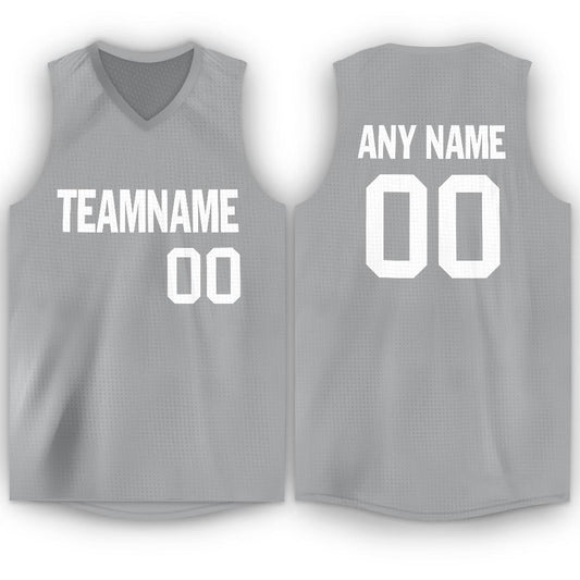 Custom Gray White V-Neck Basketball Jersey - Main View