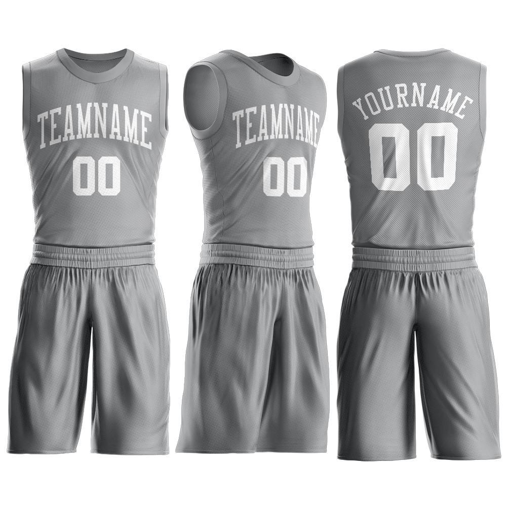 Custom Gray White Round Neck Basketball Uniform Jersey view 2