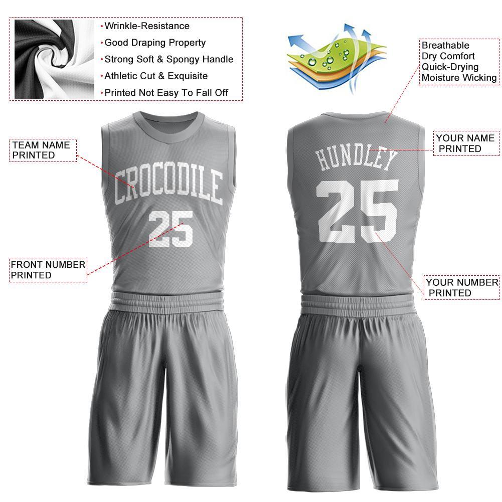 Custom Gray White Round Neck Basketball Uniform Jersey view 3