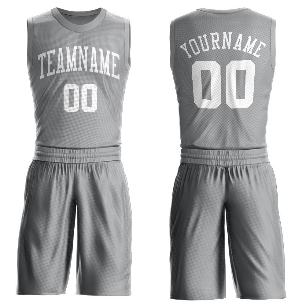 Custom Gray White Round Neck Basketball Uniform Jersey - Main View
