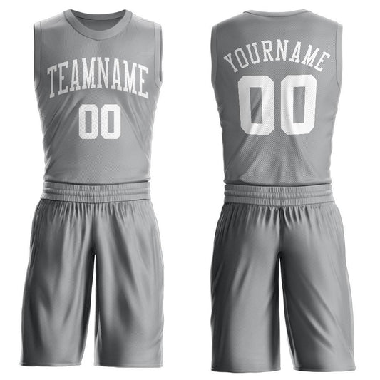 Custom Gray White Round Neck Basketball Uniform Jersey - Main View