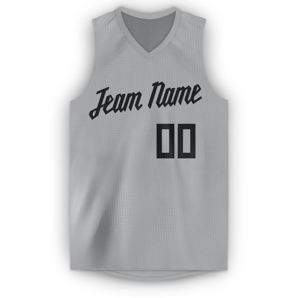 Custom Gray Black V-Neck Basketball Jersey view 2