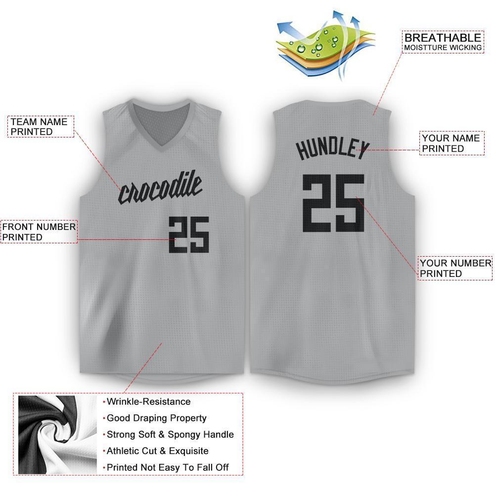 Custom Gray Black V-Neck Basketball Jersey view 3