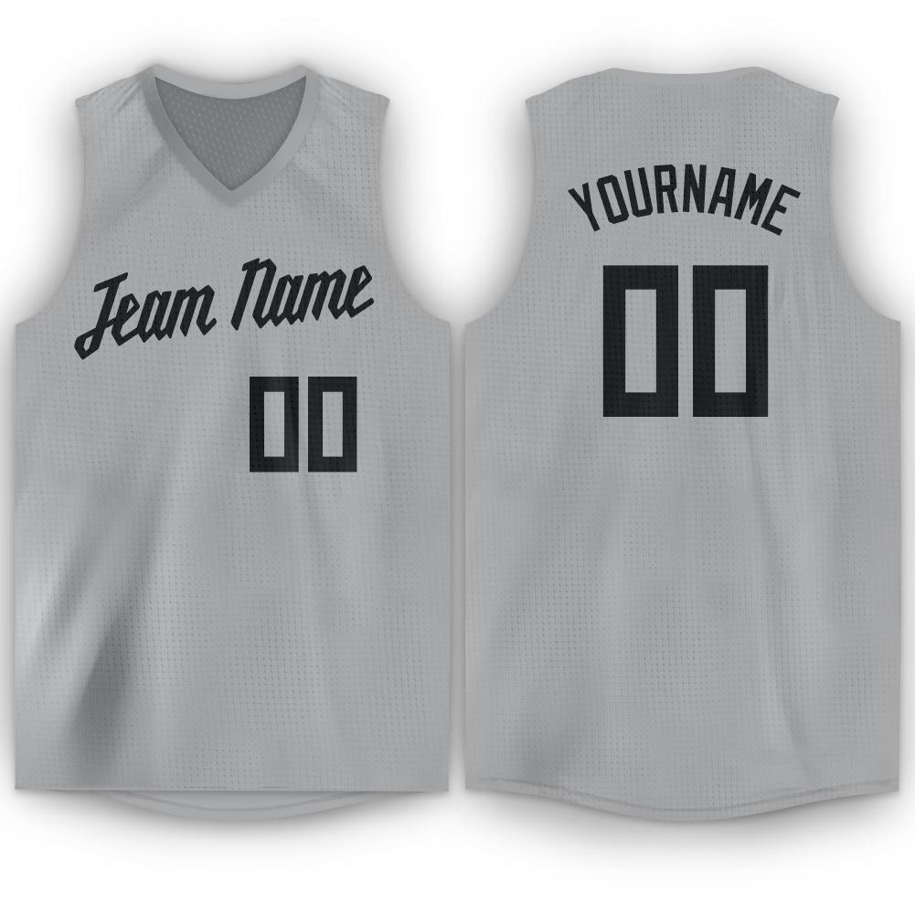 Custom Gray Black V-Neck Basketball Jersey - Main View