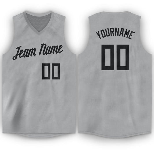 Custom Gray Black V-Neck Basketball Jersey - Main View