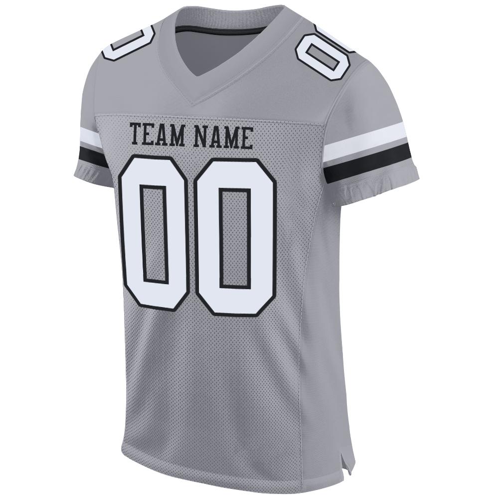 Custom Light Gray White-Black Mesh Authentic Football Jersey view 2