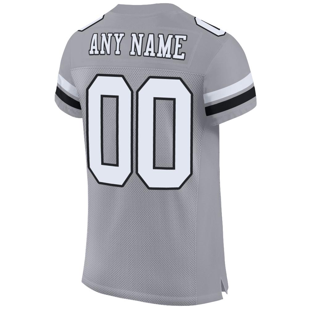 Custom Light Gray White-Black Mesh Authentic Football Jersey view 3