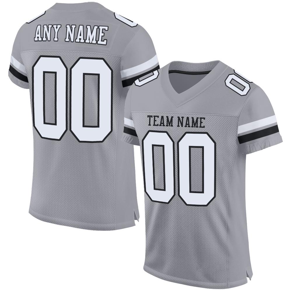 Custom Light Gray White-Black Mesh Authentic Football Jersey - Main View