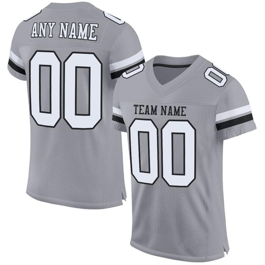 Custom Light Gray White-Black Mesh Authentic Football Jersey - Main View