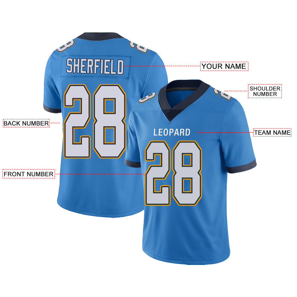 Custom LA.Chargers  Stitched American Football Jerseys Personalize Birthday Gifts Powder Blue Jersey view 2