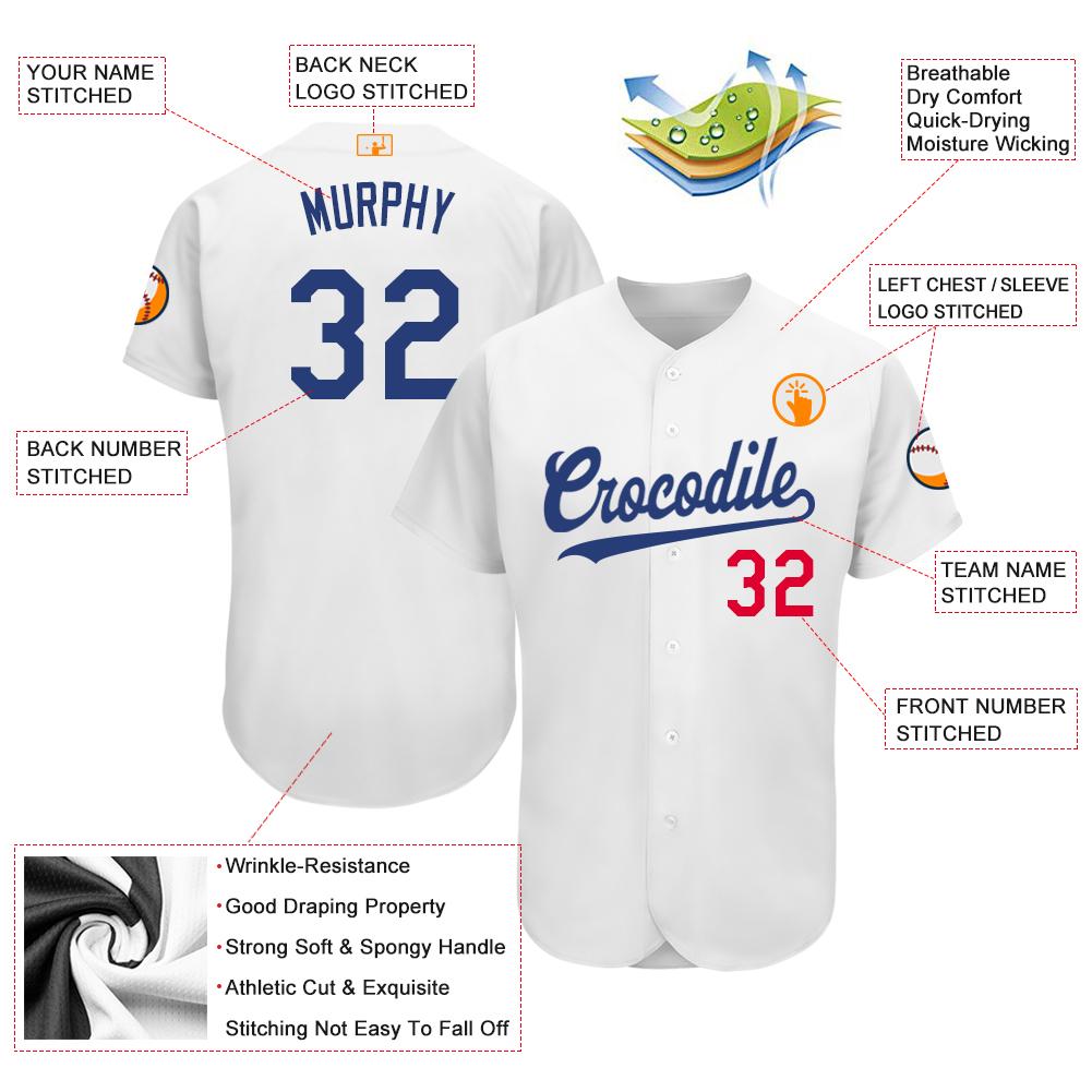 Custom White Royal-Red Baseball Jersey view 4