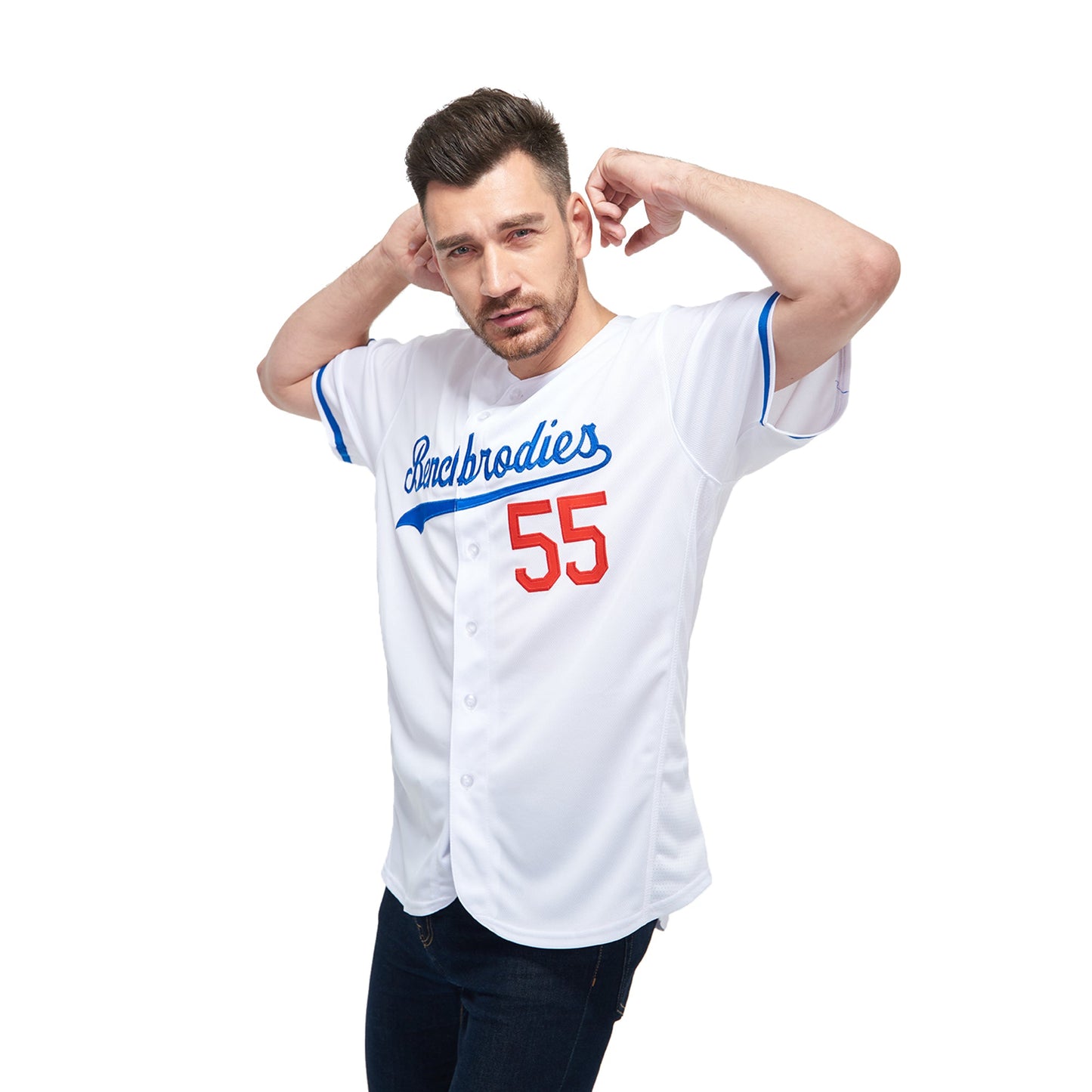 Custom White Royal-Red Baseball Jersey view 2