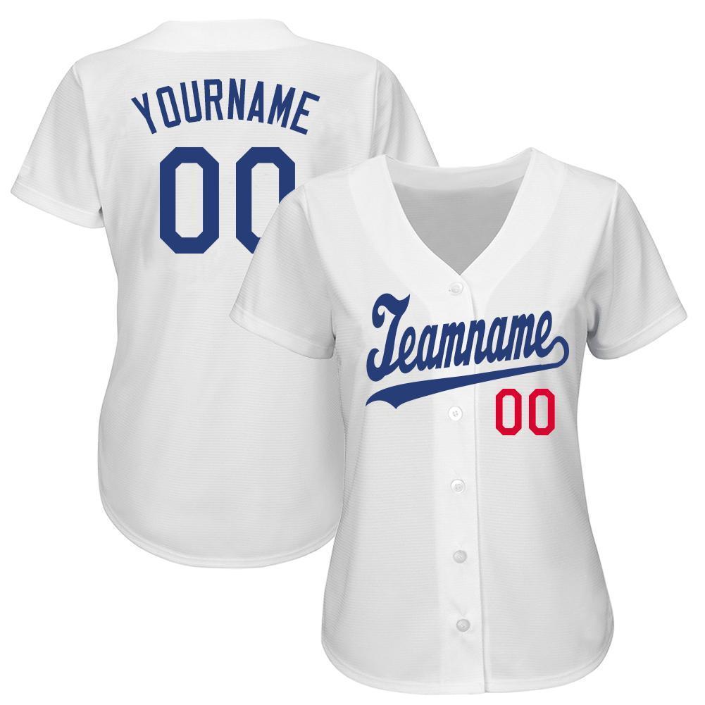 Custom White Royal-Red Baseball Jersey view 3
