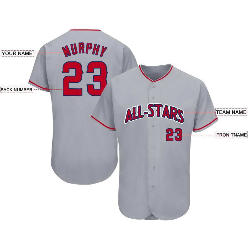 Custom Gray Red-Navy Baseball Jersey view 3