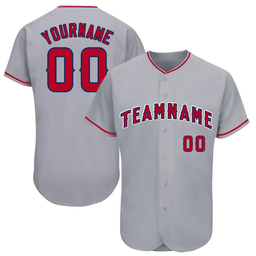 Custom Gray Red-Navy Baseball Jersey - Main View