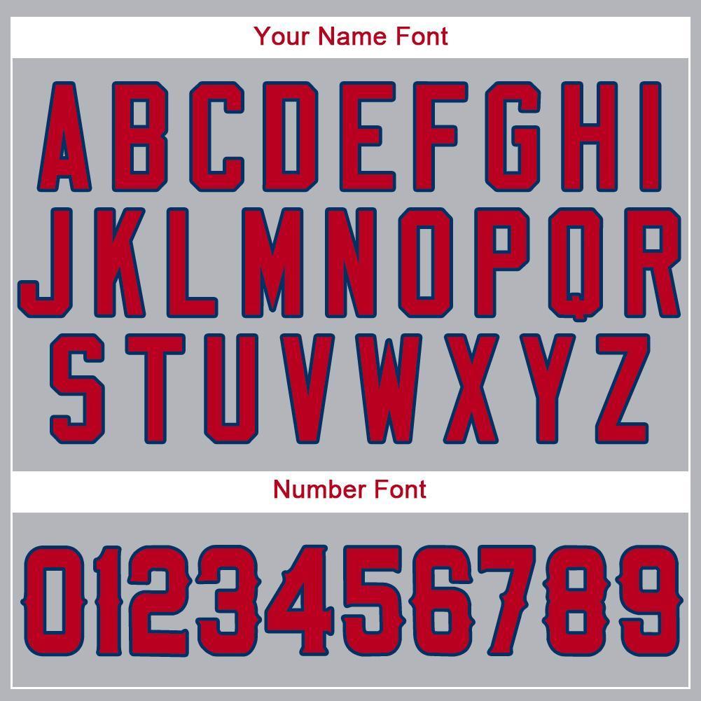 Custom Gray Red-Navy Baseball Jersey view 4