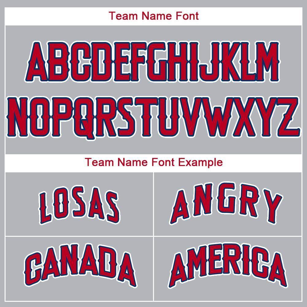 Custom Gray Red-Navy Baseball Jersey view 5