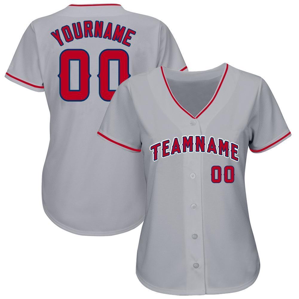 Custom Gray Red-Navy Baseball Jersey view 2