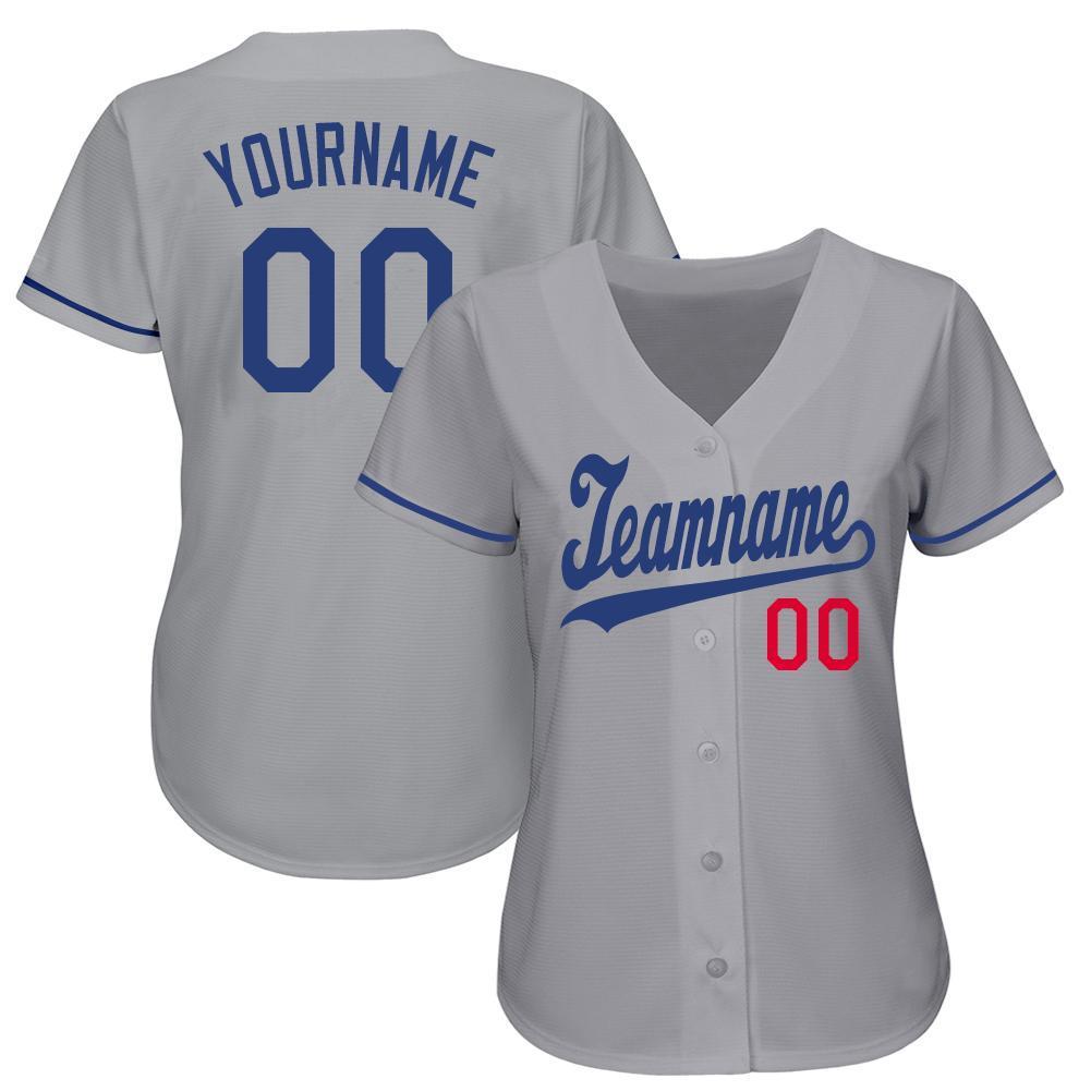 Custom Gray Royal-Red Baseball Jersey view 2