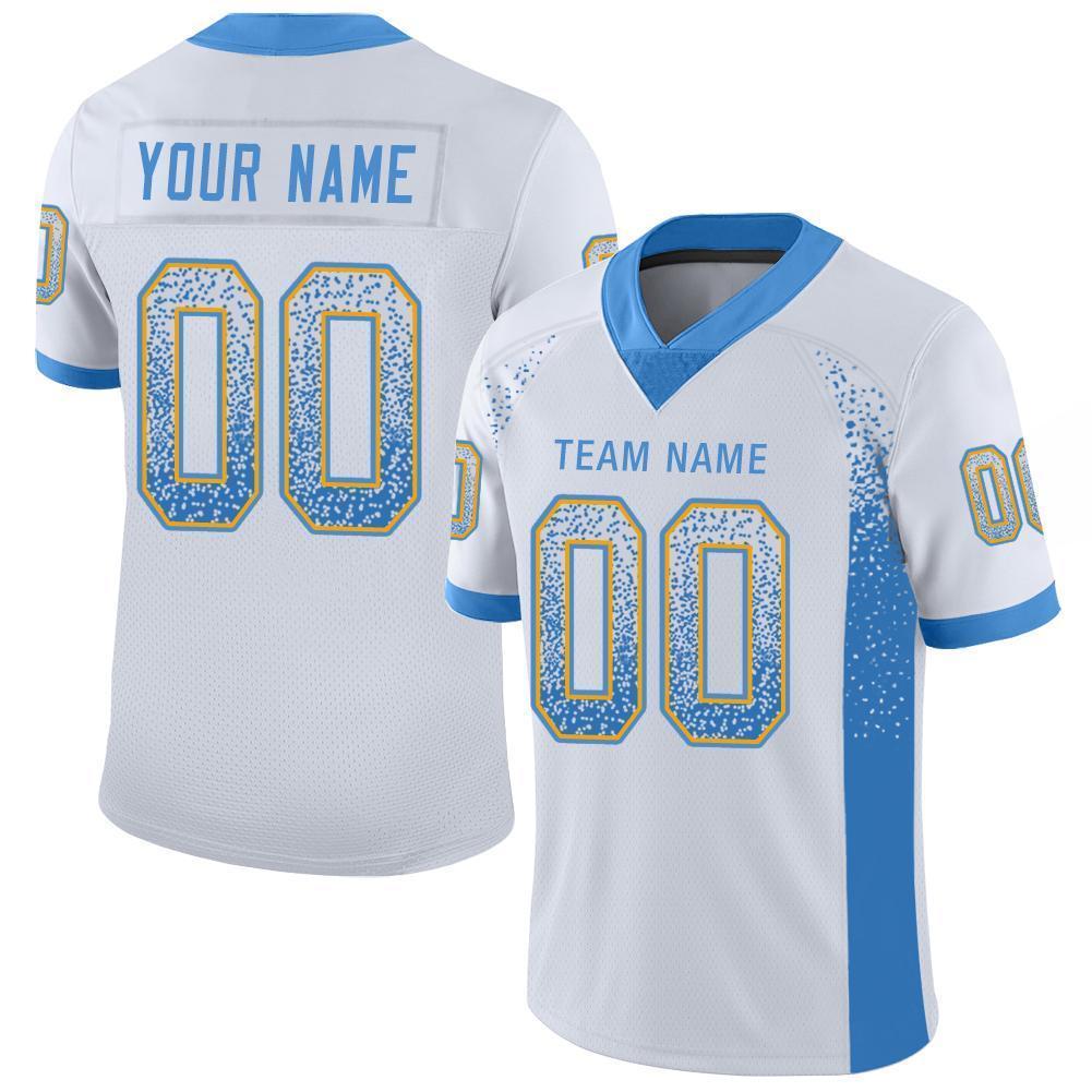 Custom White Powder Blue-Gold Drift Fashion Football Jersey - Main View