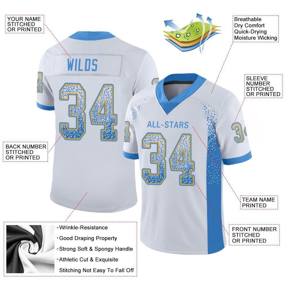 Custom White Powder Blue-Gold Drift Fashion Football Jersey view 3