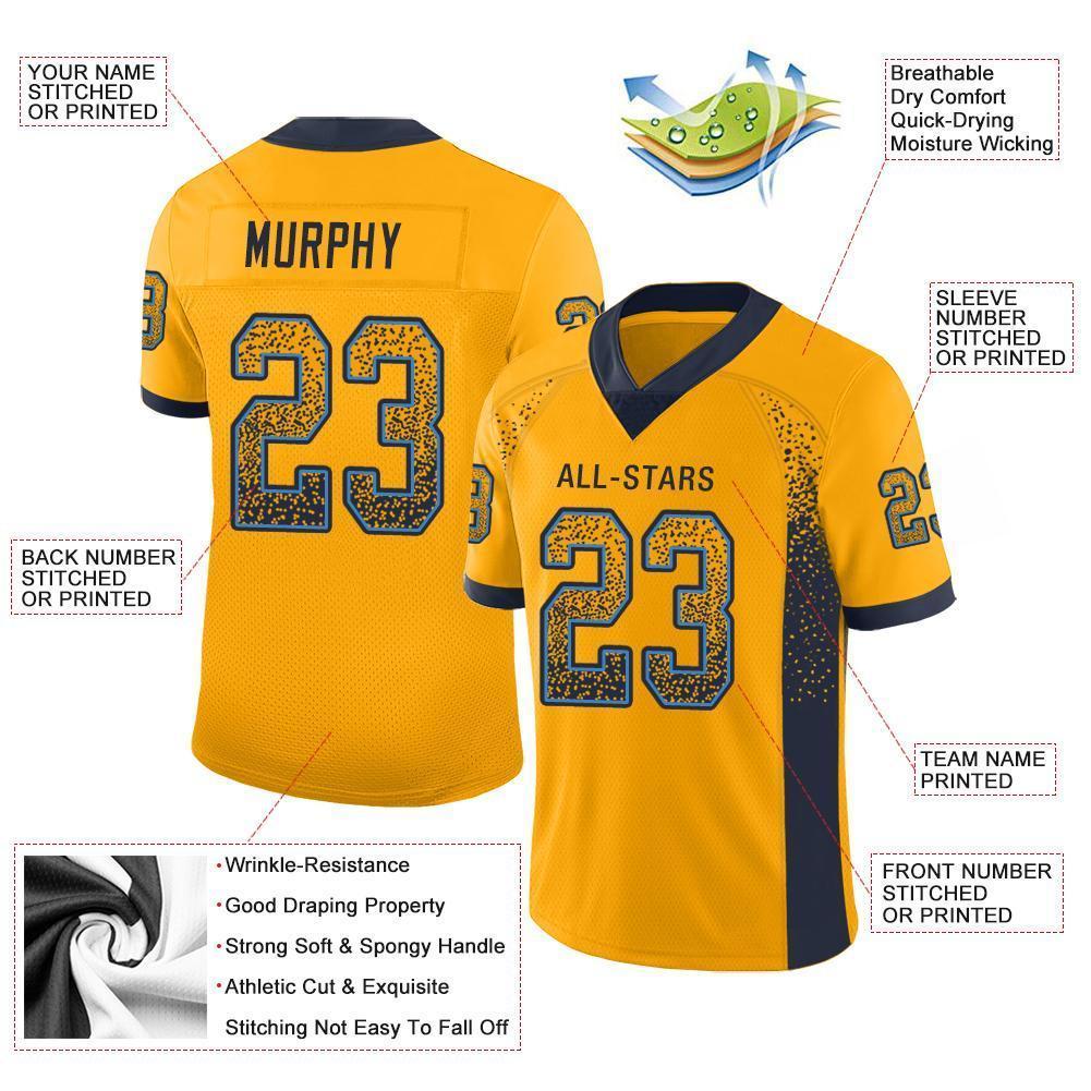 Custom Gold Navy-Powder Blue Drift Fashion Football Jersey view 3