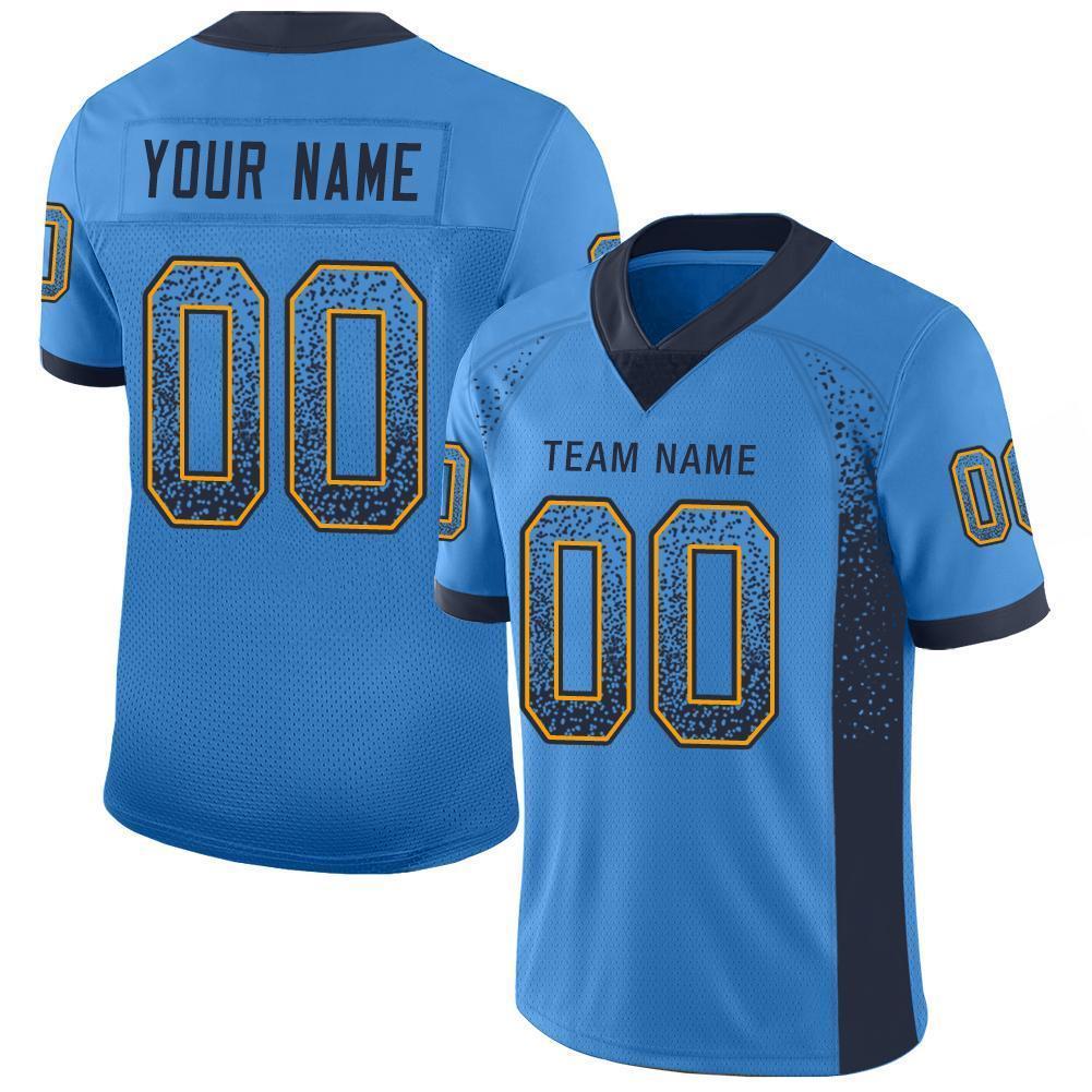 Custom Powder Blue Navy-Gold Drift Fashion Football Jersey - Main View