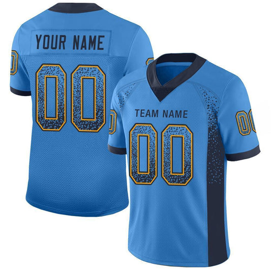 Custom Powder Blue Navy-Gold Drift Fashion Football Jersey - Main View