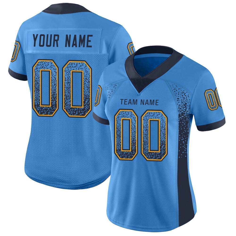Custom Powder Blue Navy-Gold Drift Fashion Football Jersey view 2