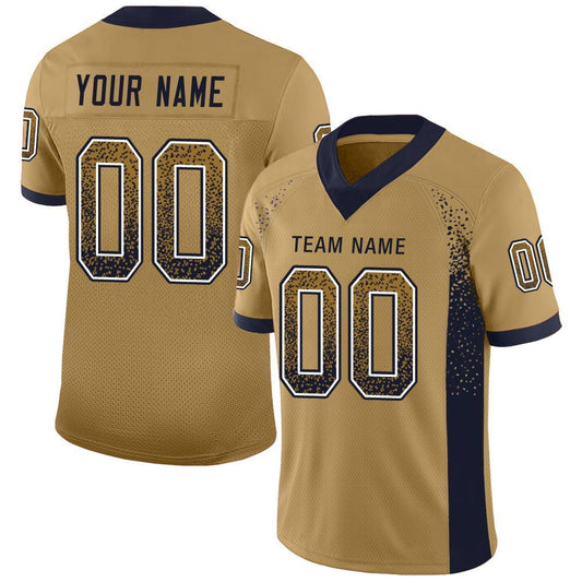 Custom Old Gold Navy-White Drift Fashion Football Jersey - Main View