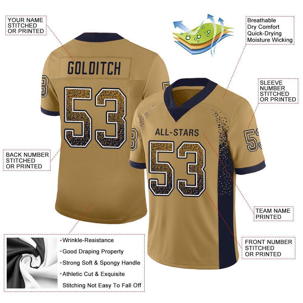 Custom Old Gold Navy-White Drift Fashion Football Jersey view 3